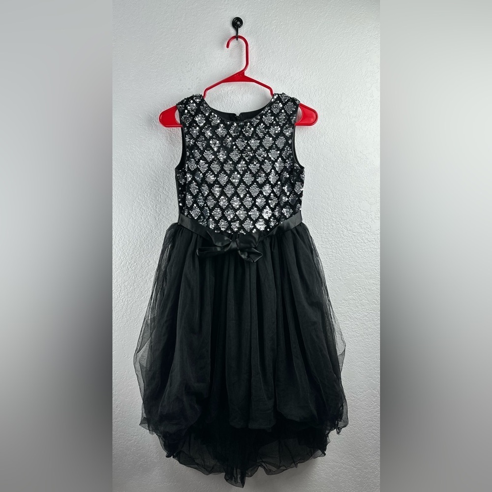 Sunny Fashion Big Girls Hi-Low Shiny Sparkling Sequins Silver Black Dress 14